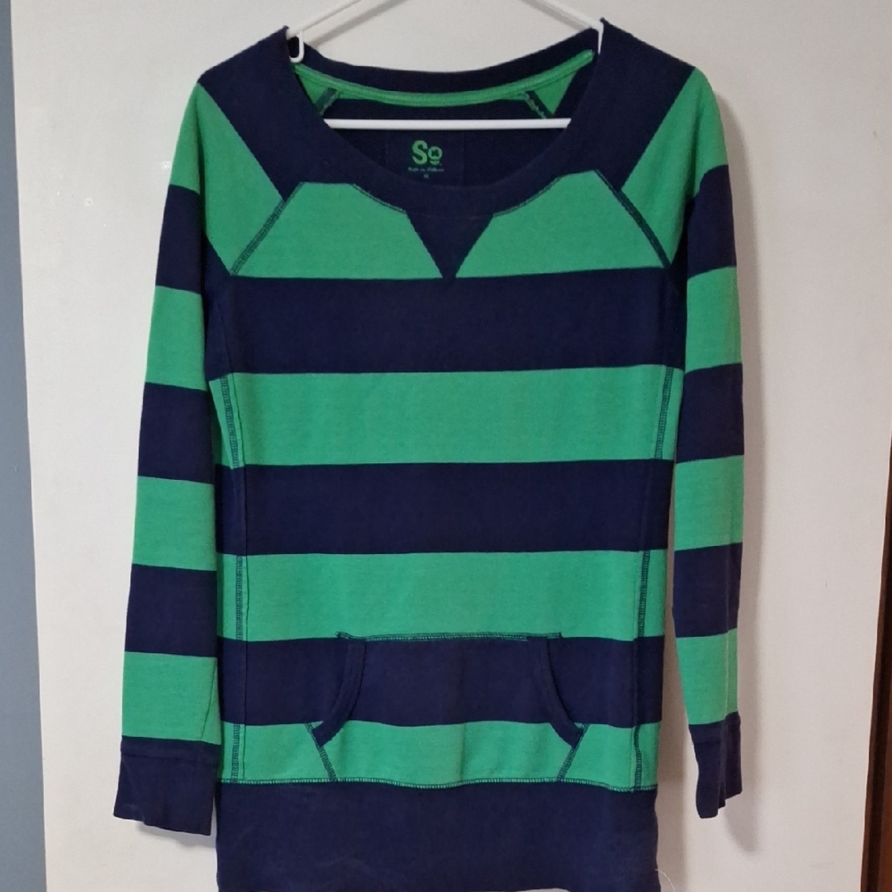 SO Kids Navy and Green Striped Sweatshirt